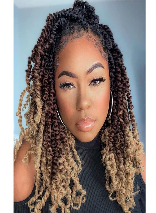Leeven 8 Packs Pre Twisted Passion Twist Crochet Hair 12 Inch 3 Tone Ombre Brown Pre Looped Short Bomb Twists Curly Ends Bohemian Braids Synthetic Hair Extensions for Women 12 Strands/Pack #1B/30/27 - Image 1